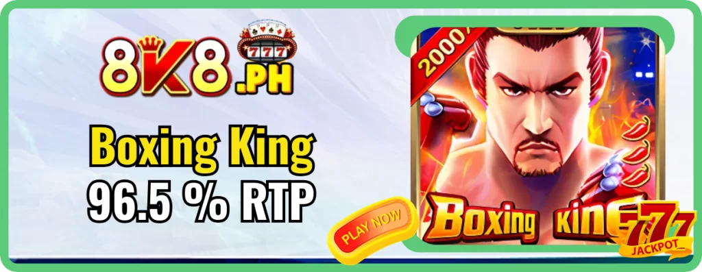 Step into the ring with Boxing King at 8k8 Slots, showcasing an impressive 96.5% RTP! 9 8k8 Boxing King